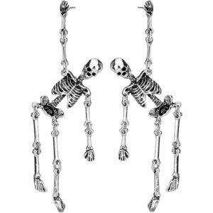 NWT Women's Jointed Skeleton Dangle Antique Silver Earrings Lead & Nickle Free